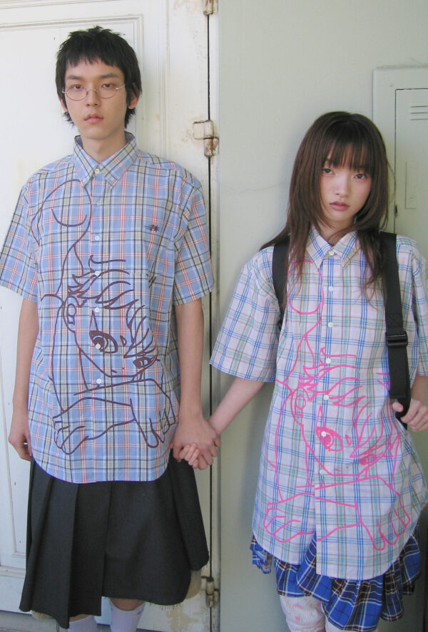 Niceghostclub-Angel check big big half shirt